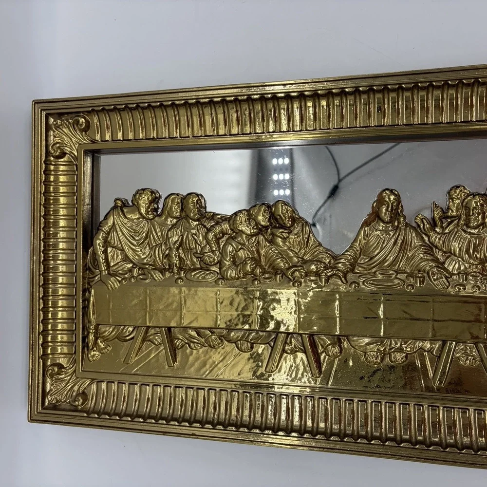 Vintage Home Interiors Last Supper Mirrored Plaque Wall Hanging Gold Made In USA